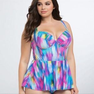 Watercolor abstract stripe one piece